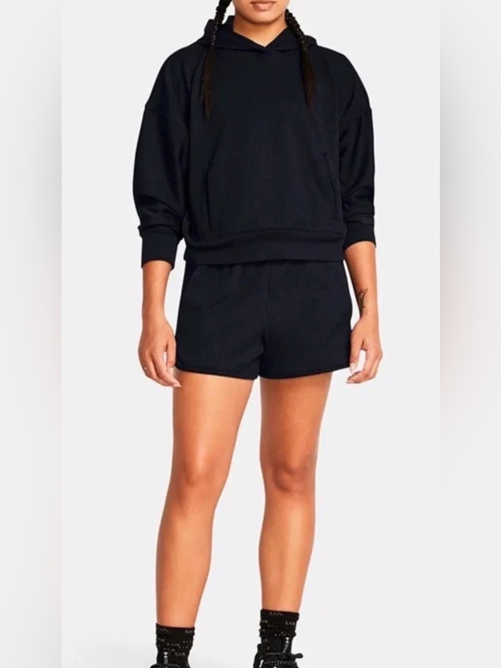 Under Armour Women’s Journey Ribbed Pullover Oversized Hoodie Black Sz M NWT